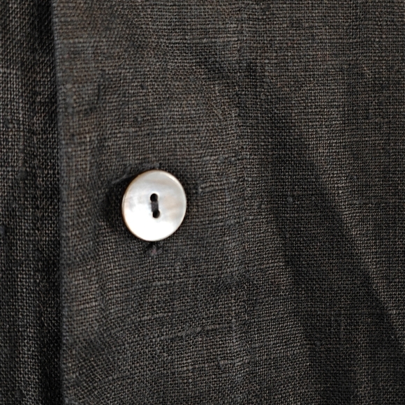 VTG Blue Fish RARE 100% Linen Hand Printed Coral Button Up Black Shirt Size 1 - Picture 8 of 15